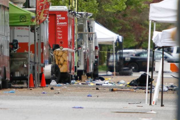 April 28, 2025, Vancouver, Vancouver, Bc, Canada: Police officers working on 41st and Fraser in Vancouver on April 28, 2025, two days after a car drove into a crowd during the Lapu Lapu Festival. Police said a 30-year-old man drove his car into a crowd at a Filipino street festival, killing at least eleven people and injuring multiple others. ( ) Vancouver Canada - ZUMAp175 1061483018st Copyright: xTomazxJr Pximagesx