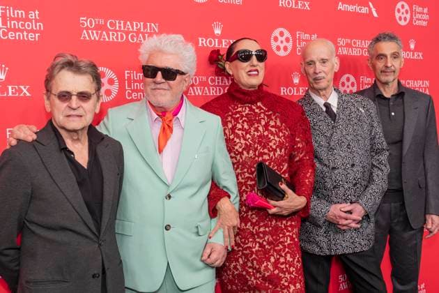 April 28, 2025, New York, New York, USA: Mikhail Baryshnikov, Pedro Almodovar, Rossy de Palma, John Waters, John Tuturro attend 50th Chaplin Award Gala celebrating Pedro Almodovar to benefit Film at Lincoln Center at Alice Tully Hall in New York on April 28, 2025. New York USA - ZUMAr339 20250428_znp_r339_103 Copyright: xLevxRadinx