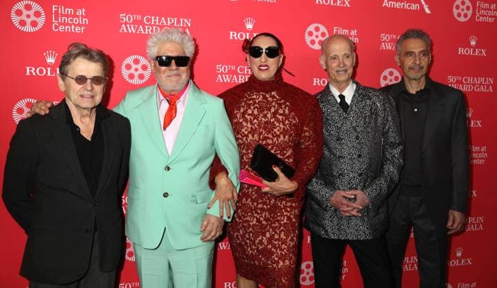 April 28, 2025, New York, New York, USA: Performer MIKHAIL BARYSHNIKOV, director PEDRO ALMODOVAR, ROSSY DE PALMA, JOHN WATERS and JOHN TURTURRO seen at the 50th Annual Chaplin Award Gala honoring Pedro Almodovar held at Alice Tully Hall at Lincoln Center. New York USA - ZUMAk03_ 20250428_zaf_k03_097 Copyright: xNancyxKaszermanx