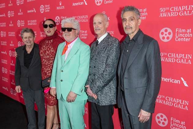 April 28, 2025, New York, United States: (L-R) Mikhail Baryshnikov, Rossy de Palma, Pedro Almodovar, John Waters and John Turturro attend the 50th Chaplin Award Gala at Alice Tully Hall at Lincoln Center. New York United States - ZUMAs197 20250428_aaa_s197_341 Copyright: xRonxAdarx