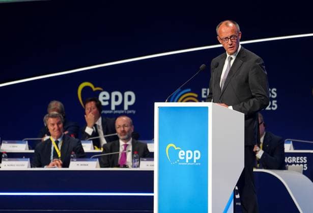 Bilder des Jahres 2025, News 04 April Congress of the European Peoples Party EPP in Valencia The president of the German CDU, Friedrich Merz, during the Congress of the European Peoples Party EPP , at the Feria de Valencia, on April 29, 2025, in Valencia, Valencian Community Spain This Tuesday, April 29, starts the Congress of the European Peoples Party EPP with the absence of the leader of the PP in Spain, Alberto Núnez Feijóo, who has prioritized contacting the regional presidents to analyze the situation caused by the massive blackout in the Peninsula 29 APRIL 2025 EPP Congress PP POPULAR PARTY Valencia Valencia Valencia Valencian Community Valencia Valencia Valencian Community Spain  Copyright: xEduardoxManzanax 6686638