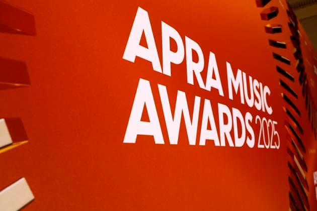 APRA MUSIC AWARDS 2025, APRA signage is seen during the 2025 APRA Music Awards at Melbourne Town Hall in Melbourne, Wednesday, April 30, 2025. ( NO ARCHIVING MELBOURNE VICTORIA AUSTRALIA  Copyright: xCONxCHRONISx 20250430145333259320