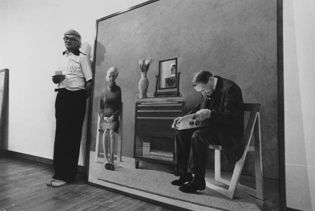 A Sunday Times photograph of the artist David Hock A Sunday Times photograph of the artist David Hockney with his painting of his parents at the Hayward Gallery.  Copyright: xMarkxEllidgex