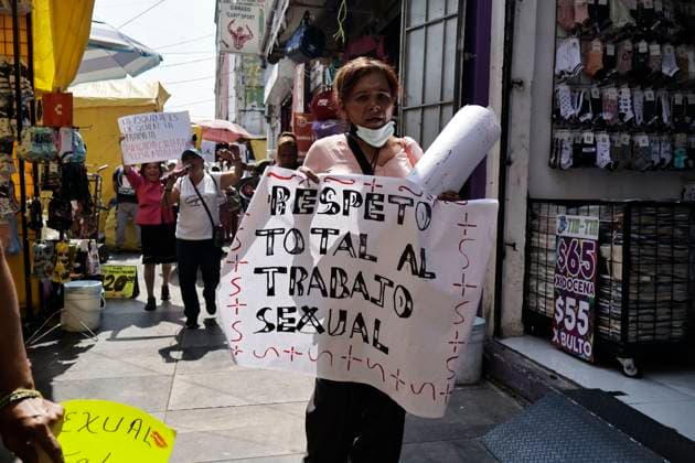 May 1, 2025, Mexico, Cdmx, Mexico: During the commemoration of Labor Day, a group of sex workers from the Merced neighborhood of Mexico City demonstrated to demand respect for their work, an end to the criminalization of their work, an end to extortion by the police and organized crime groups, and support from the Mexican government to provide security. During the protest, they remembered their female and transgender colleagues who have been victims of femicides and transfeminicides and who have not received justice from the authorities. Mexico Mexico - ZUMAp204 20250501_zip_p204_015 Copyright: xJosuexPerezx