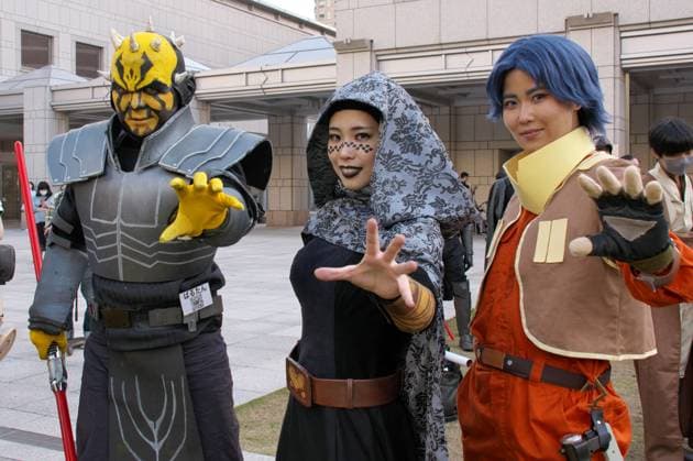A Star Wars fan dressed pose for camera during the event Star Wars Day in Yokohama, Kanagawa-Prefecture, Japan on Sunday, May 4, 2025.  TKP2025050404 KEIZOxMORI