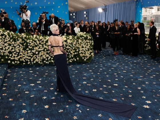Emma Chamberlain arrives on the red carpet at the 2025 Met Gala celebrating the opening of Superfine: Tailoring Black Style at The Metropolitan Museum of Art on Monday, May 5, 2025 in New York City.  NYP20250505503 JOHNxANGELILLO