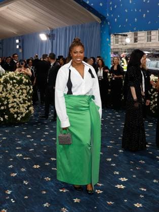 Leah Faye Cooper arrives on the red carpet at the 2025 Met Gala celebrating the opening of Superfine: Tailoring Black Style at The Metropolitan Museum of Art on Monday, May 5, 2025 in New York City.  NYP20250505512 JOHNxANGELILLO