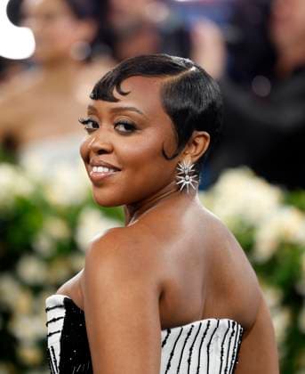 Quinta Brunson arrives on the red carpet at the 2025 Met Gala celebrating the opening of Superfine: Tailoring Black Style at The Metropolitan Museum of Art on Monday, May 5, 2025 in New York City.  NYP20250505136 JOHNxANGELILLO