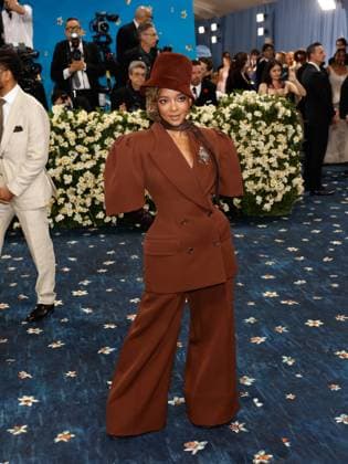 Kara Young arrives on the red carpet at the 2025 Met Gala celebrating the opening of Superfine: Tailoring Black Style at The Metropolitan Museum of Art on Monday, May 5, 2025 in New York City.  NYP20250505533 JOHNxANGELILLO