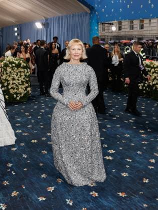 Pamela Anderson arrives on the red carpet at the 2025 Met Gala celebrating the opening of Superfine: Tailoring Black Style at The Metropolitan Museum of Art on Monday, May 5, 2025 in New York City.  NYP20250505541 JOHNxANGELILLO