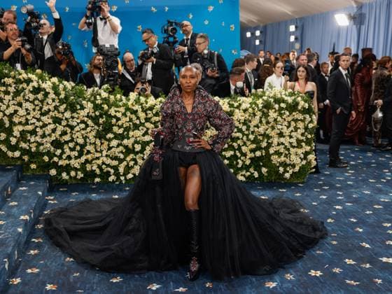 Cynthia Erivo arrives on the red carpet at the 2025 Met Gala celebrating the opening of Superfine: Tailoring Black Style at The Metropolitan Museum of Art on Monday, May 5, 2025 in New York City.  NYP20250505583 JOHNxANGELILLO