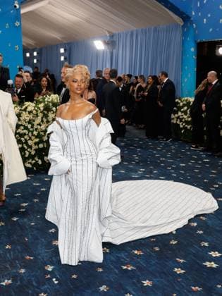 Tyla arrives on the red carpet at the 2025 Met Gala celebrating the opening of Superfine: Tailoring Black Style at The Metropolitan Museum of Art on Monday, May 5, 2025 in New York City.  NYP20250505659 JOHNxANGELILLO