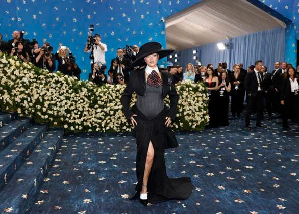 Rihanna arrives on the red carpet at the 2025 Met Gala celebrating the opening of Superfine: Tailoring Black Style at The Metropolitan Museum of Art on Monday, May 5, 2025 in New York City.  NYP20250505902 JOHNxANGELILLO
