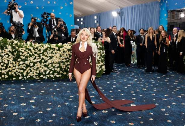 Sabrina Carpenter arrives on the red carpet at the 2025 Met Gala celebrating the opening of Superfine: Tailoring Black Style at The Metropolitan Museum of Art on Monday, May 5, 2025 in New York City.  NYP20250505919 JOHNxANGELILLO