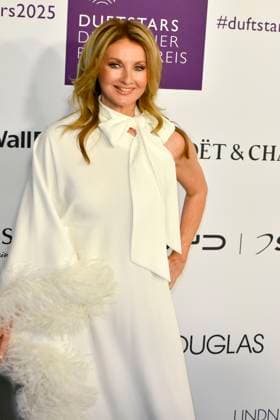 Frauke Ludowig presenter on the blue carpet at the Fragrance Foundations Duftstars 2025 German Perfume Award ceremony at the Rheinterrassen on 08 05 2025 Duesseldorf NRW Germany