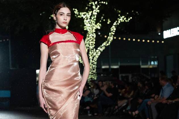 May 8, 2025: A model walks the runway during Austin Fashion Week at Thursdays runway show, Incubate presented by ACC Fashion Incubator at The Domain in Austin, Texas. CSM Austin United States of America - ZUMAc04_ 1061836711st Copyright: xMarioxCantux