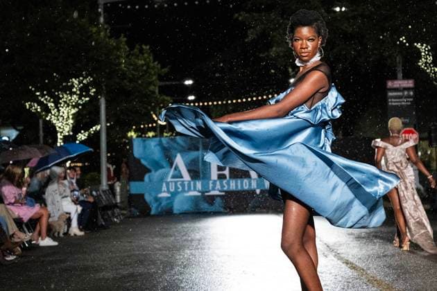 May 8, 2025: A model walks the runway during Austin Fashion Week at Thursdays runway show, Incubate presented by ACC Fashion Incubator at The Domain in Austin, Texas. CSM Austin United States of America - ZUMAc04_ 1061836723st Copyright: xMarioxCantux