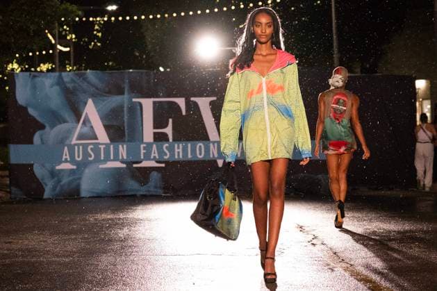 May 8, 2025: A model walks the runway during Austin Fashion Week at Thursdays runway show, Incubate presented by ACC Fashion Incubator at The Domain in Austin, Texas. CSM Austin United States of America - ZUMAc04_ 1061836728st Copyright: xMarioxCantux