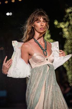 May 8, 2025: A model walks the runway during Austin Fashion Week at Thursdays runway show, Incubate presented by ACC Fashion Incubator at The Domain in Austin, Texas. CSM Austin United States of America - ZUMAc04_ 1061836731st Copyright: xMarioxCantux
