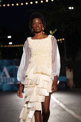 May 8, 2025: A model walks the runway during Austin Fashion Week at Thursdays runway show, Incubate presented by ACC Fashion Incubator at The Domain in Austin, Texas. CSM Austin United States of America - ZUMAc04_ 1061836734st Copyright: xMarioxCantux
