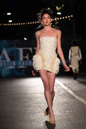 May 8, 2025: A model walks the runway during Austin Fashion Week at Thursdays runway show, Incubate presented by ACC Fashion Incubator at The Domain in Austin, Texas. CSM Austin United States of America - ZUMAc04_ 1061836748st Copyright: xMarioxCantux