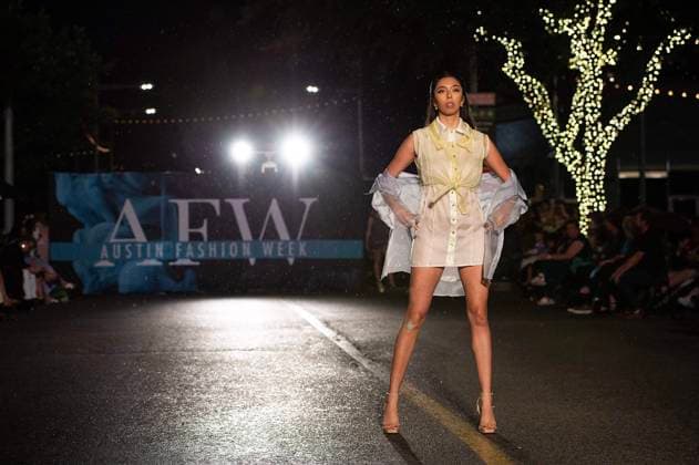 May 8, 2025: A model walks the runway during Austin Fashion Week at Thursdays runway show, Incubate presented by ACC Fashion Incubator at The Domain in Austin, Texas. CSM Austin United States of America - ZUMAc04_ 1061836751st Copyright: xMarioxCantux