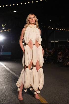 May 8, 2025: A model walks the runway during Austin Fashion Week at Thursdays runway show, Incubate presented by ACC Fashion Incubator at The Domain in Austin, Texas. CSM Austin United States of America - ZUMAc04_ 1061836752st Copyright: xMarioxCantux