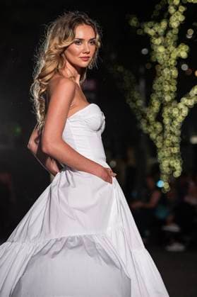 May 8, 2025: A model walks the runway during Austin Fashion Week at Thursdays runway show, Incubate presented by ACC Fashion Incubator at The Domain in Austin, Texas. CSM Austin United States of America - ZUMAc04_ 1061836816st Copyright: xMarioxCantux