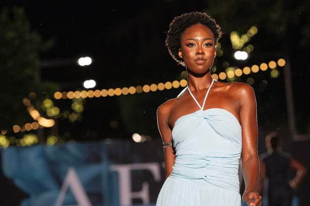 May 8, 2025: A model walks the runway during Austin Fashion Week at Thursdays runway show, Incubate presented by ACC Fashion Incubator at The Domain in Austin, Texas. CSM Austin United States of America - ZUMAc04_ 1061836820st Copyright: xMarioxCantux