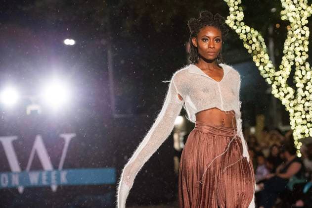 May 8, 2025: A model walks the runway during Austin Fashion Week at Thursdays runway show, Incubate presented by ACC Fashion Incubator at The Domain in Austin, Texas. CSM Austin United States of America - ZUMAc04_ 1061836888st Copyright: xMarioxCantux