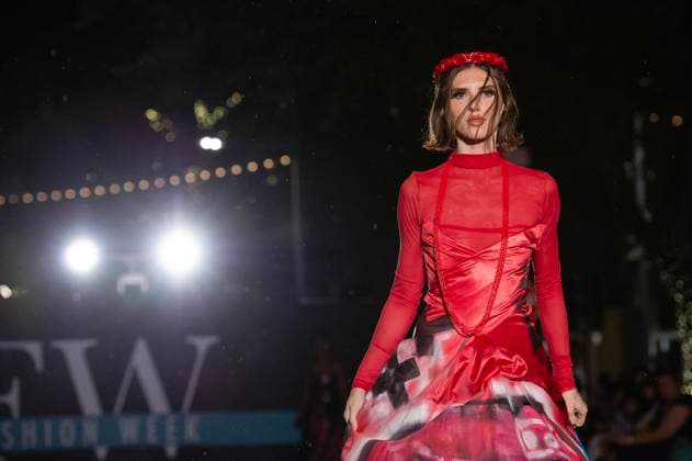 May 8, 2025: A model walks the runway during Austin Fashion Week at Thursdays runway show, Incubate presented by ACC Fashion Incubator at The Domain in Austin, Texas. CSM Austin United States of America - ZUMAc04_ 1061836892st Copyright: xMarioxCantux