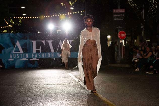 May 8, 2025: A model walks the runway during Austin Fashion Week at Thursdays runway show, Incubate presented by ACC Fashion Incubator at The Domain in Austin, Texas. CSM Austin United States of America - ZUMAc04_ 1061836909st Copyright: xMarioxCantux