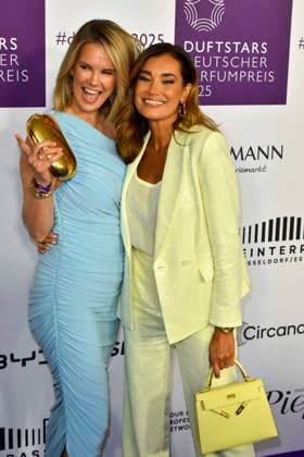 Monica Ivancan, Jana Ina Zarrella as guests on the blue carpet at the Fragrance Foundations Duftstars 2025 German Perfume Award ceremony at the Rheinterrassen on 08 05 2025 Duesseldorf NRW Germany