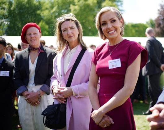 Duke of Edinburgh s Gold Award celebrations (left to right) England Rugby World Cup-winner Heather Fisher, Victoria Derbyshire and Amy Dowden during the gold award celebrations for the Duke of Edinburgh s award at Buckingham Palace, London., Credit:Yui Mok Avalon UK, LONDON  Copyright: xYuixMokx xAvalonx 0997127217