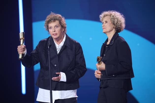 Iris Berben and PETRA KELLY ACT NOW Production Birgit Schulz âˆ™ Bildersturm Filmproduktion Director Doris Metz BEST DOCUMENTARY FILM at the GERMAN FILM AWARD 2025 ceremony in Berlin Copyright: xEventpressxFuhrx