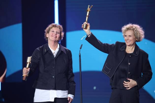 Iris Berben and PETRA KELLY ACT NOW Production Birgit Schulz âˆ™ Bildersturm Filmproduktion Director Doris Metz BEST DOCUMENTARY FILM at the GERMAN FILM AWARD 2025 ceremony in Berlin Copyright: xEventpressxFuhrx