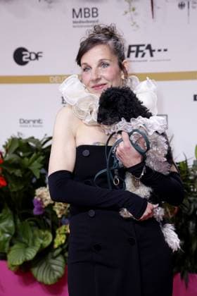 Meret Becker and her dog Taxi at the German Film Award Ceremony on 9 05 2025 in Berlin German Film Award 2025 in Berlin