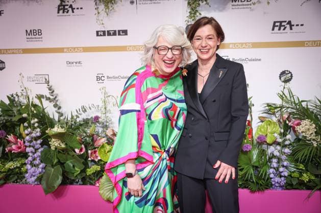 GERMAN FILM AWARD 2025 ceremony in Berlin Anne Leppien and Claudia Löwe on the red carpet at the Lola German Film Award 2025 ceremony at the Theater am Potsdamer Platz in Berlin Date 10 05 2025 Copyright: xEventpressx