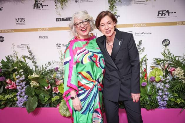 GERMAN FILM AWARD 2025 ceremony in Berlin Anne Leppien and Claudia Löwe on the red carpet at the Lola German Film Award 2025 ceremony at the Theater am Potsdamer Platz in Berlin Date 10 05 2025 Copyright: xEventpressx