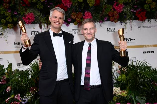 Markus Förderer and Hansjörg Weißbrich at the 75th German Film Awards 2025 ceremony at the Theater am Potsdamer Platz Berlin, 09 05 2025 Foto:xN.xKubelkax xFuturexImagex filmpreis_5615