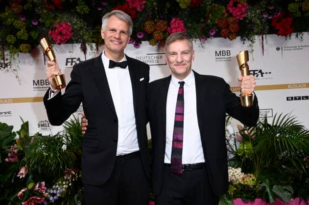 Markus Förderer and Hansjörg Weißbrich at the 75th German Film Awards 2025 ceremony at the Theater am Potsdamer Platz Berlin, 09 05 2025 Foto:xN.xKubelkax xFuturexImagex filmpreis_5616