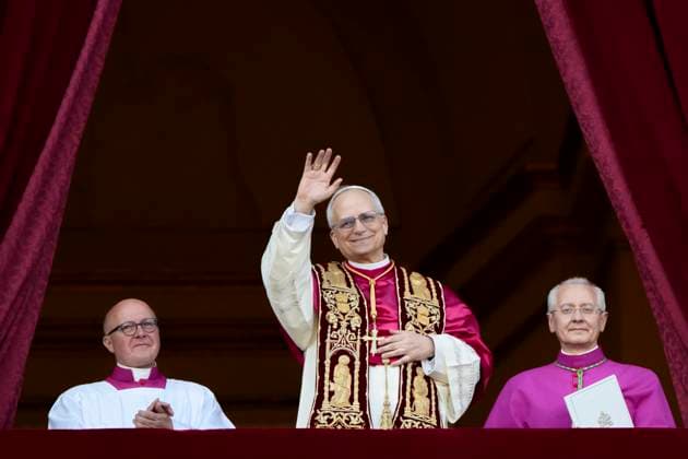 May 8, 2025, Vatican, Vatican, Vatican: Cardinal Robert Francis Prevost (C) seen while greeting the people on the Central Lodge balcony. Cardinal Robert Francis Prevost (69 y.o.) was elected as new Pope in the Conclave assuming the name of Pope Leo XIV. Born in Chicago and belonging to the Augustinian order, Pope Leo XIV is the 267th Bishop of Rome and head of the Catholic Church. Vatican Vatican - ZUMAf172 20250508_zip_f172_030 Copyright: xValeriaxFerrarox