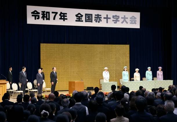 Japan Empress Masako at Red Cross event Japanese Empress Masako (5th from R) attends a Japanese Red Cross Society event in Tokyo on May 13, 2025, along with other members of the imperial family. (Pool photo)  A14AA0004538209P