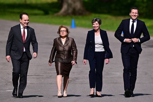 May 13, 2025, Ottawa, On, Canada: Steven MacKinnon, left to right, Lena Metlege Diab, Eleanor Olszewski arrive for a cabinet swearing-in at Rideau Hall in Ottawa on Tuesday, May 13, 2025. Ottawa Canada  - ZUMAc35_ 20250513_zaf_c35_042 Copyright: xSpencerxColbyx