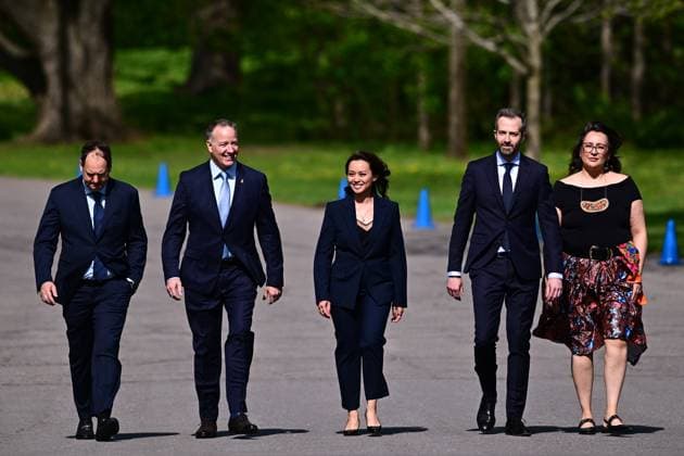 May 13, 2025, Ottawa, On, Canada: Steven MacKinnon, left to right, Stephen Fuhr, Rechie Valdez, Joel Lightbound and Mandy Gull-Masty arrive for a cabinet swearing-in at Rideau Hall in Ottawa on Tuesday, May 13, 2025. Ottawa Canada - ZUMAc35_ 20250513_zaf_c35_049 Copyright: xSpencerxColbyx