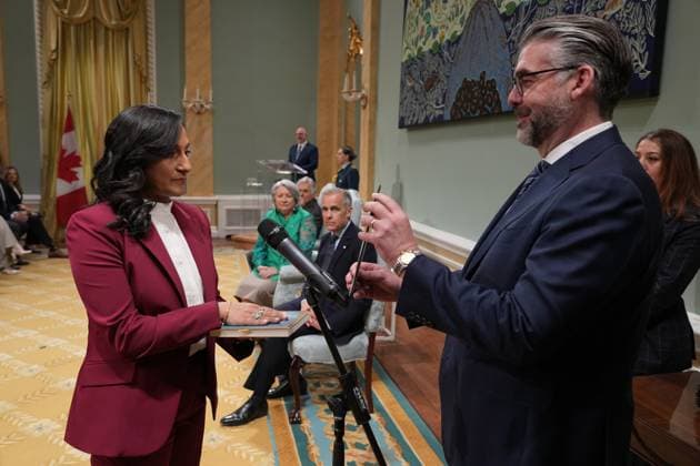 May 13, 2025, Ottawa, On, CANADA: Anita Anand, Minister of Foreign Affairs, takes part in the cabinet swearing-in ceremony at Rideau Hall in Ottawa on Tuesday, May 13, 2025. Ottawa CANADA  - ZUMAc35_ 20250513_zaf_c35_066 Copyright: xChristinnexMuschix