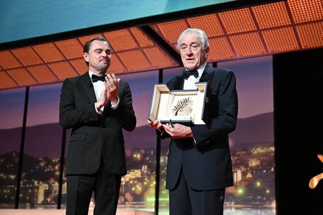 RECORD DATE NOT STATED Robert De Niro Receives Honorary Palme D Or - France Robert De Niro receives an honorary Palme d Or from Leonardo DiCaprio and are seen onstage during the opening ceremony at the 78th annual Cannes Film Festival at the Palais de Festival on May 13, 2025 in Cannes, France. Photo by David Niviere ABACAPRESS.COM Cannes France  Copyright: xNivierexDavid ABACAPRESS.COMx