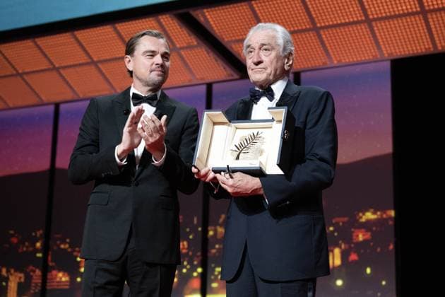 Cannes - Opening Ceremony DN. Robert De Niro accepts the honorary Palme d Or from Leonardo DiCaprio onstage during the opening ceremony at the 78th annual Cannes Film Festival at the Palais de Festival on May 13, 2025 in Cannes, France. Photo by David NIVIERE ABACAPRESS.COM CANNES France  Copyright: xNivierexDavid ABACAPRESS.COMx