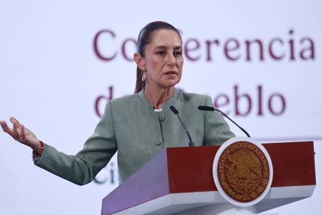 Mexico™s President Claudia Sheinbaum Holds Briefing Mexico™s President Claudia Sheinbaum Pardo, speaks about the possibility of remittances being taxed at 5% from the United States during a briefing conference at National Palace. on May 14, 2025 in Mexico City, Mexico. (Photo by Carlos Santiago Eyepix Group) Copyright: xCarlosxSantiago xEyepixxGroupx CS_14052025_155490