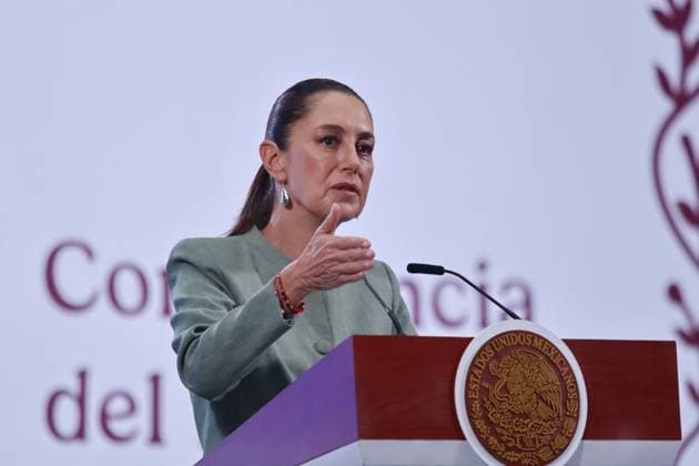Mexico™s President Claudia Sheinbaum Holds Briefing Mexico™s President Claudia Sheinbaum Pardo, speaks about the possibility of remittances being taxed at 5% from the United States during a briefing conference at National Palace. on May 14, 2025 in Mexico City, Mexico. (Photo by Carlos Santiago Eyepix Group) Copyright: xCarlosxSantiago xEyepixxGroupx CS_14052025_155494